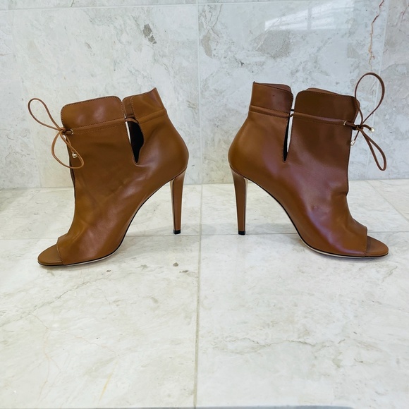 JIMMY CHOO Ankle Boot Bootie Memphis 100 Leather Canyon Brown Camel Peep… - Picture 5 of 16